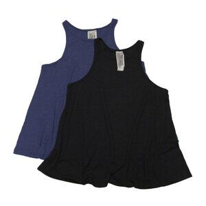 2x Free People Long Beach High Neck Tank Tops Slub Rib Knit Navy & Black - L